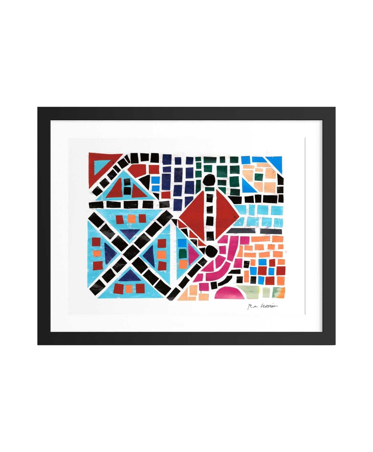 Framed abstract artwork with geometric shapes on a white background. Part of a series created during Ryan's artist residency in Senegal through the Josef and Anni Albers Foundation.