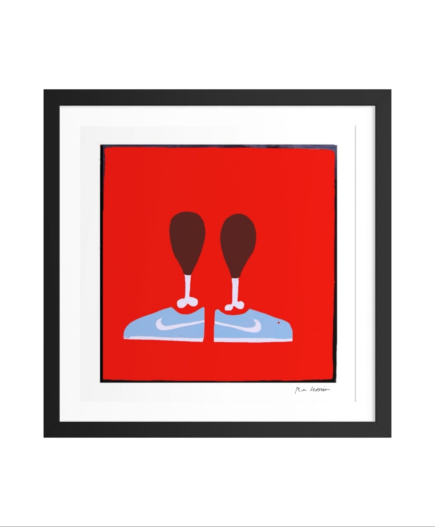 Two turkey drumsticks on a pair of sneakers. It's the Thanksgiving fun run, rendered in red, white, and blue.