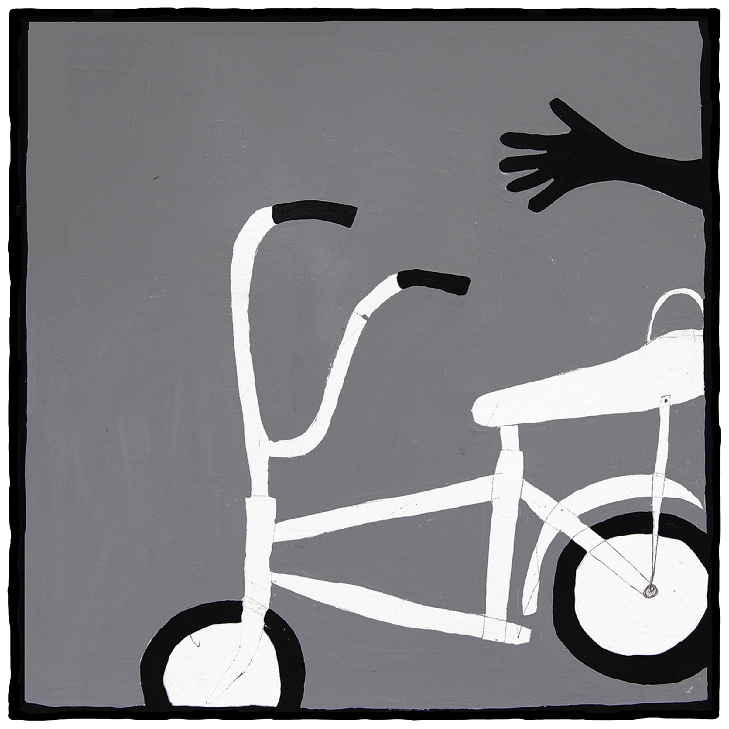 Bike painting, grey, white, and black original oil artwork. Large-scale perfect for home and office decoration. Original work by artist Ryan Cronin. 