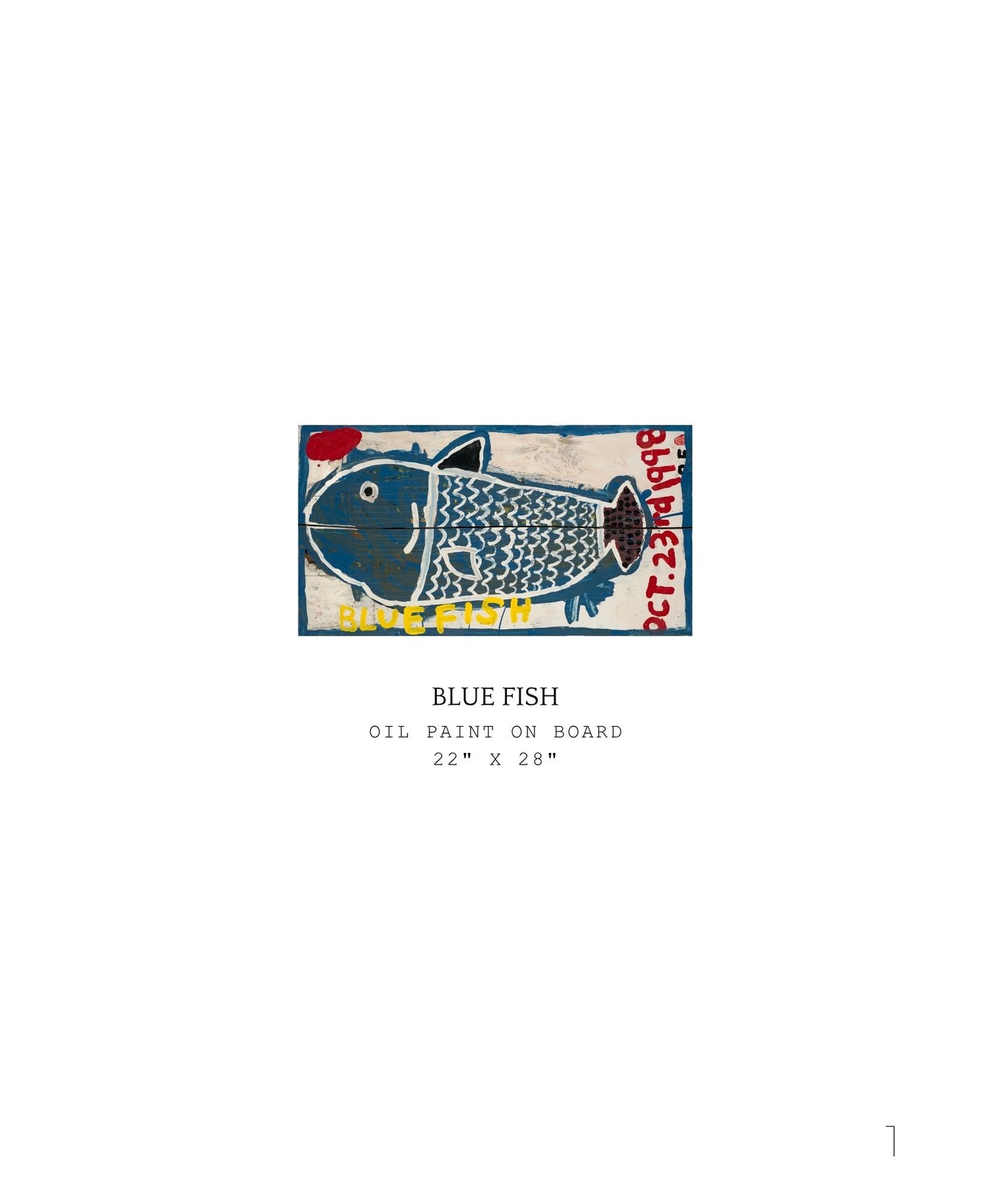 Painting of a blue fish with text on a white background