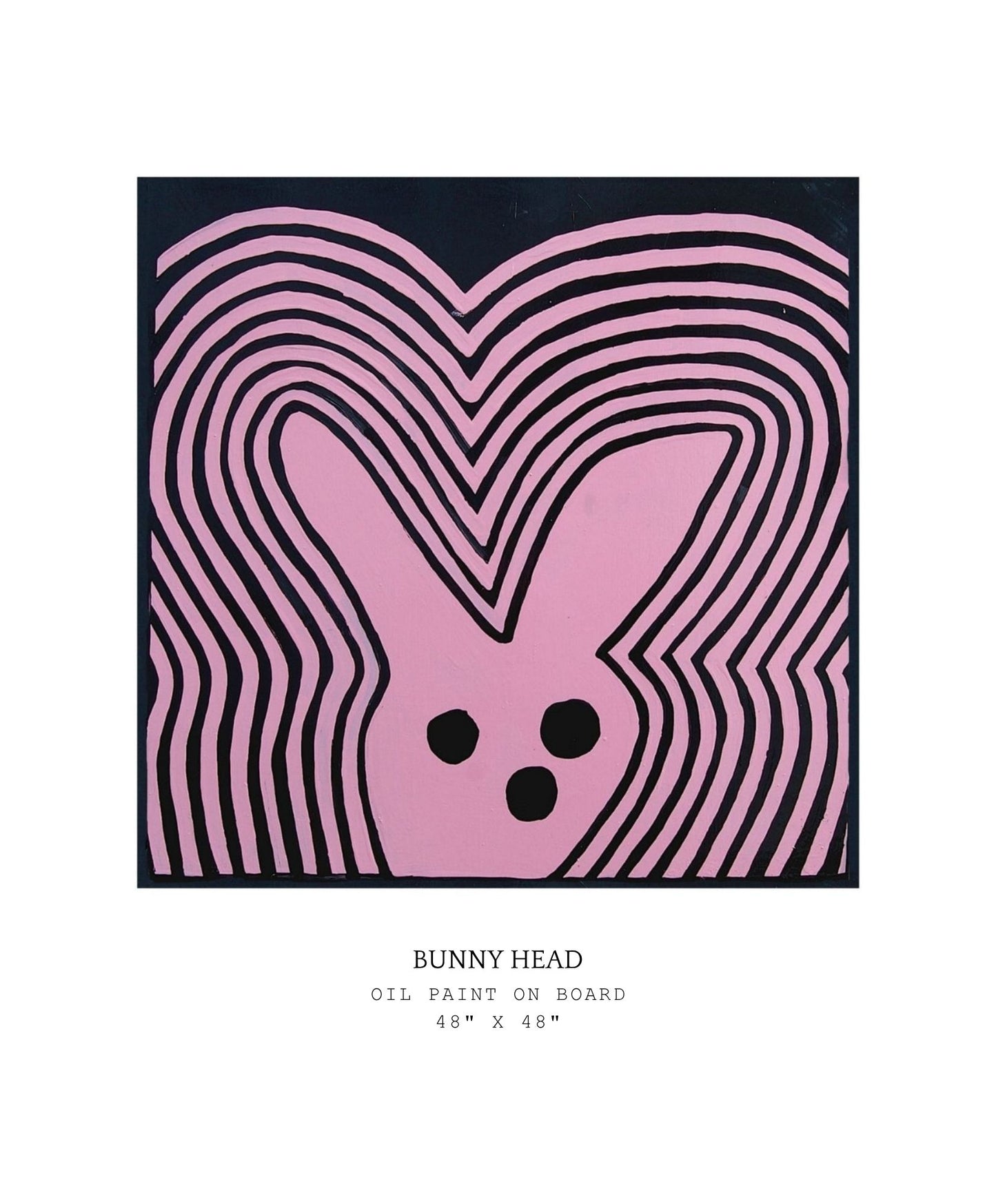 Artistic depiction of a bunny head with pink and black wavy lines on a black background.