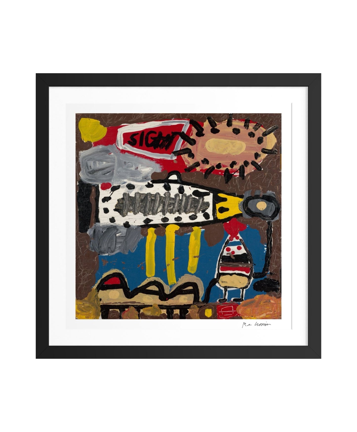 Abstract artwork with various shapes and colors in a black frame - a daydream