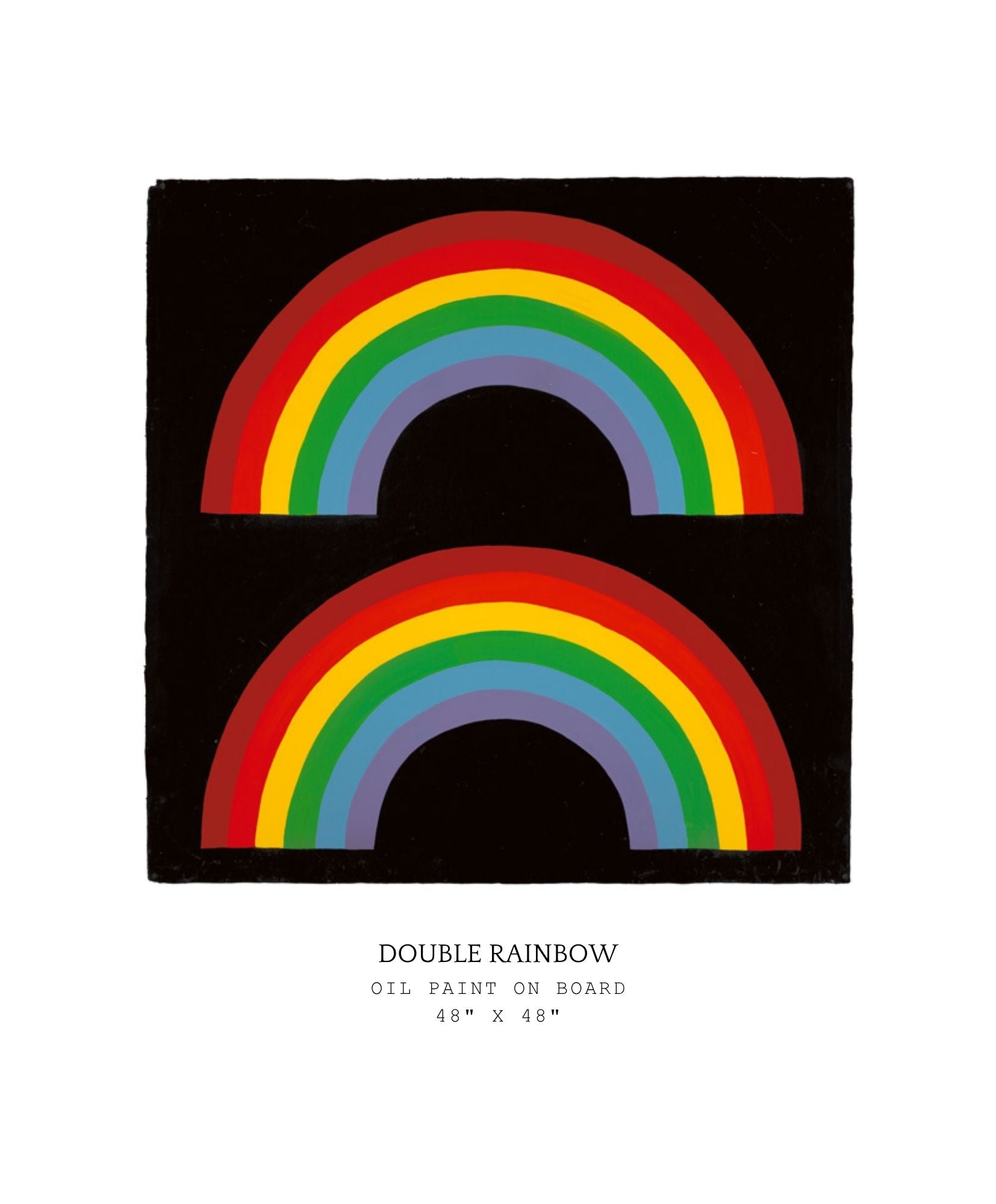 Artistic depiction of two rainbows on a black background with text below.