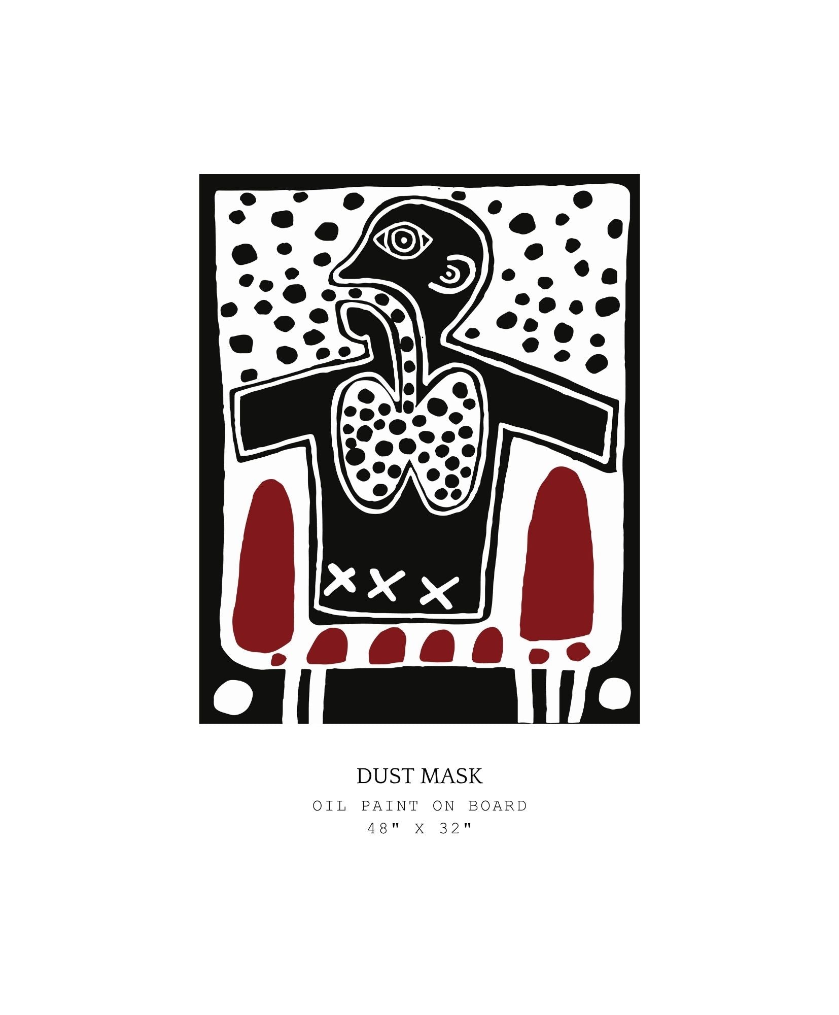 Artistic depiction of a 'Dust Mask' with abstract design on a white background