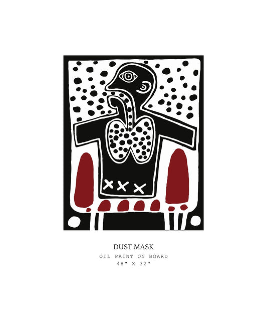 Artistic depiction of a 'Dust Mask' with abstract design on a white background