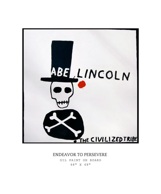 Artistic depiction of a skull wearing a top hat with 'Abe Lincoln' text, labeled 'The Civilized Tribe'.