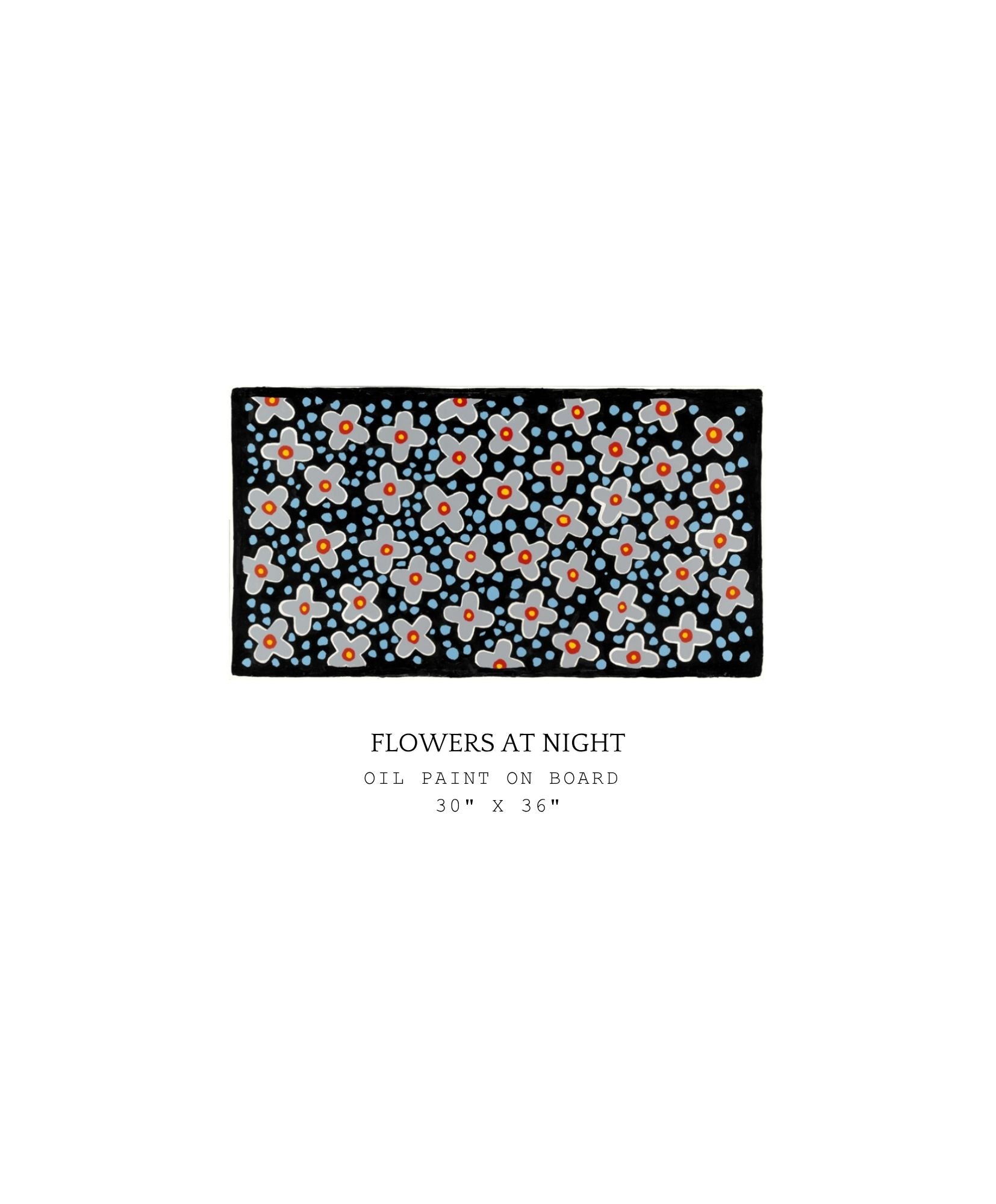 Artistic depiction of flowers at night with a black border on a white background