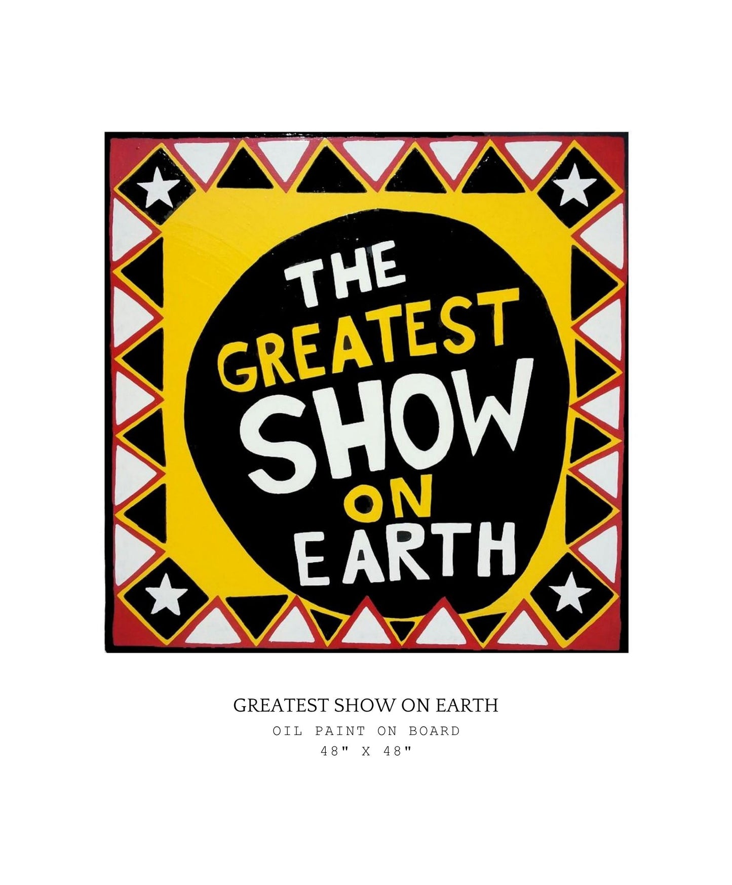 Artistic depiction of 'The Greatest Show on Earth' with geometric design elements.