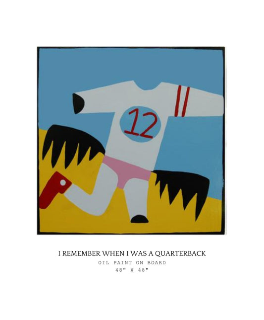 Artistic depiction of a quarterback with number 12 on a board