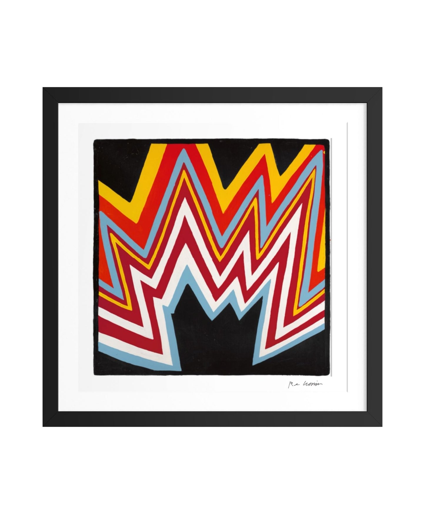 Framed abstract explosion with colorful zigzag pattern on a white background