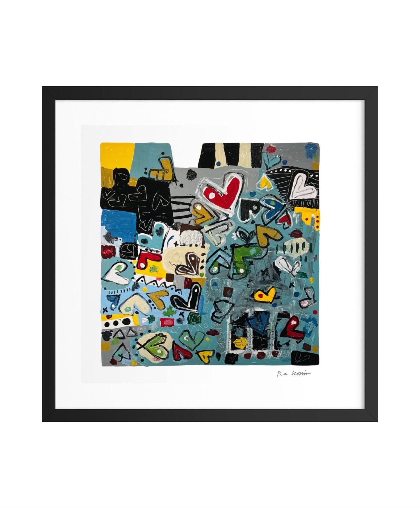 Framed abstract artwork with colorful geometric shapes on a white background. Part of the Mohonk series.