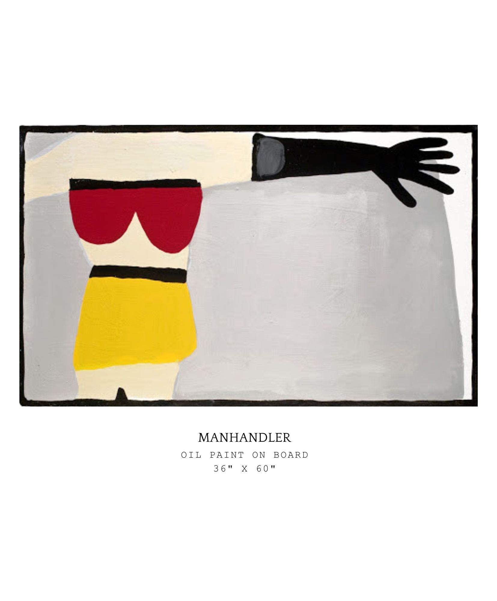 Abstract artwork of a figure with sunglasses and a glove, titled 'Manhandler'.