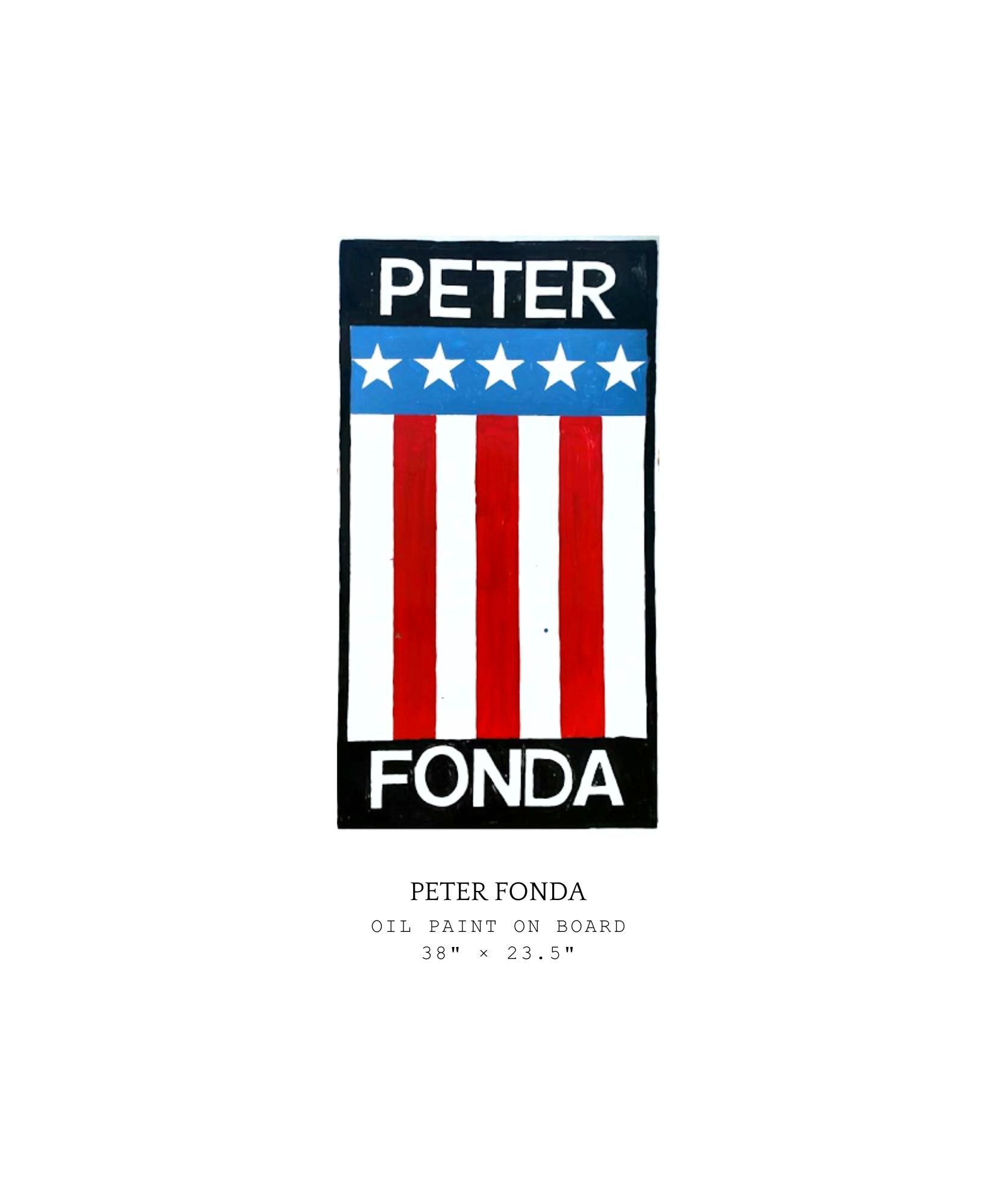 Artwork with 'Peter Fonda' text and American flag design on a white background