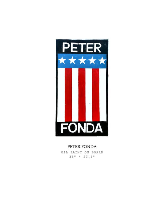 Artwork with 'Peter Fonda' text and American flag design on a white background