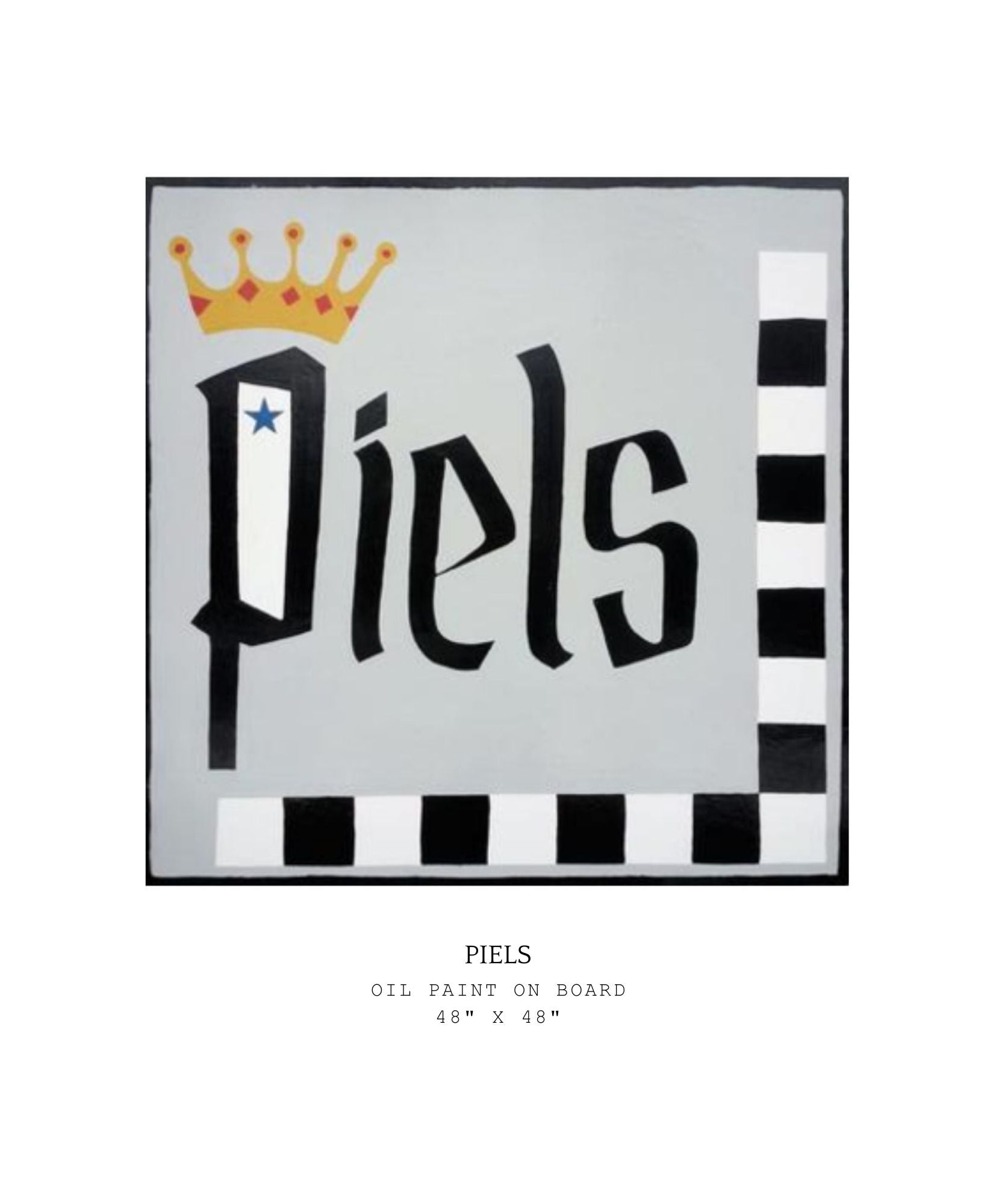 Artwork with vintage logo 'Piels' text and a crown on a gray background