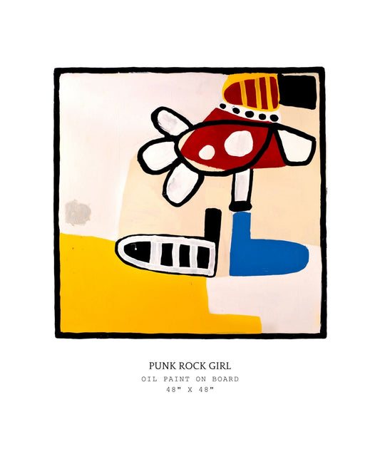 Abstract artwork of a 'Punk Rock Girl' with colorful clothing on a white background.