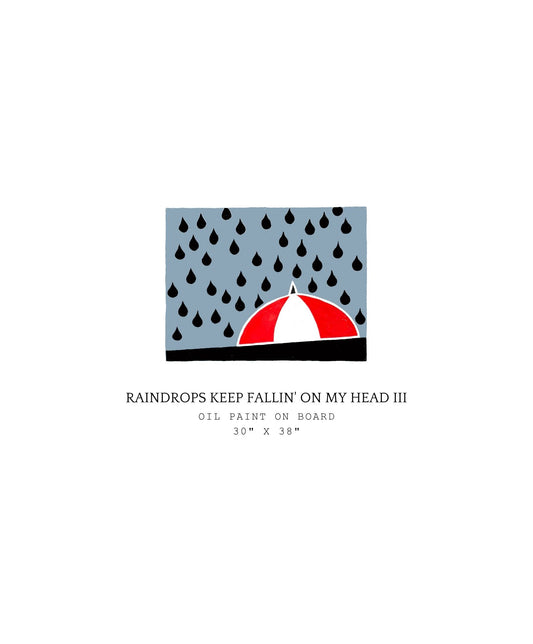 Artistic depiction of raindrops and an umbrella with a gray background