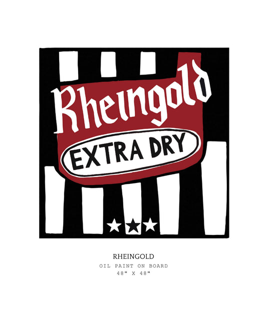 Rheingold Extra Dry vintage logo on a black and white striped background