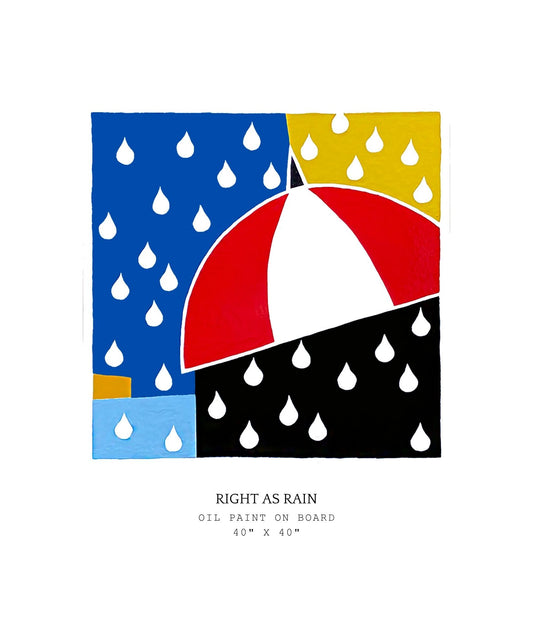Abstract art piece with geometric shapes and raindrop patterns on a white background