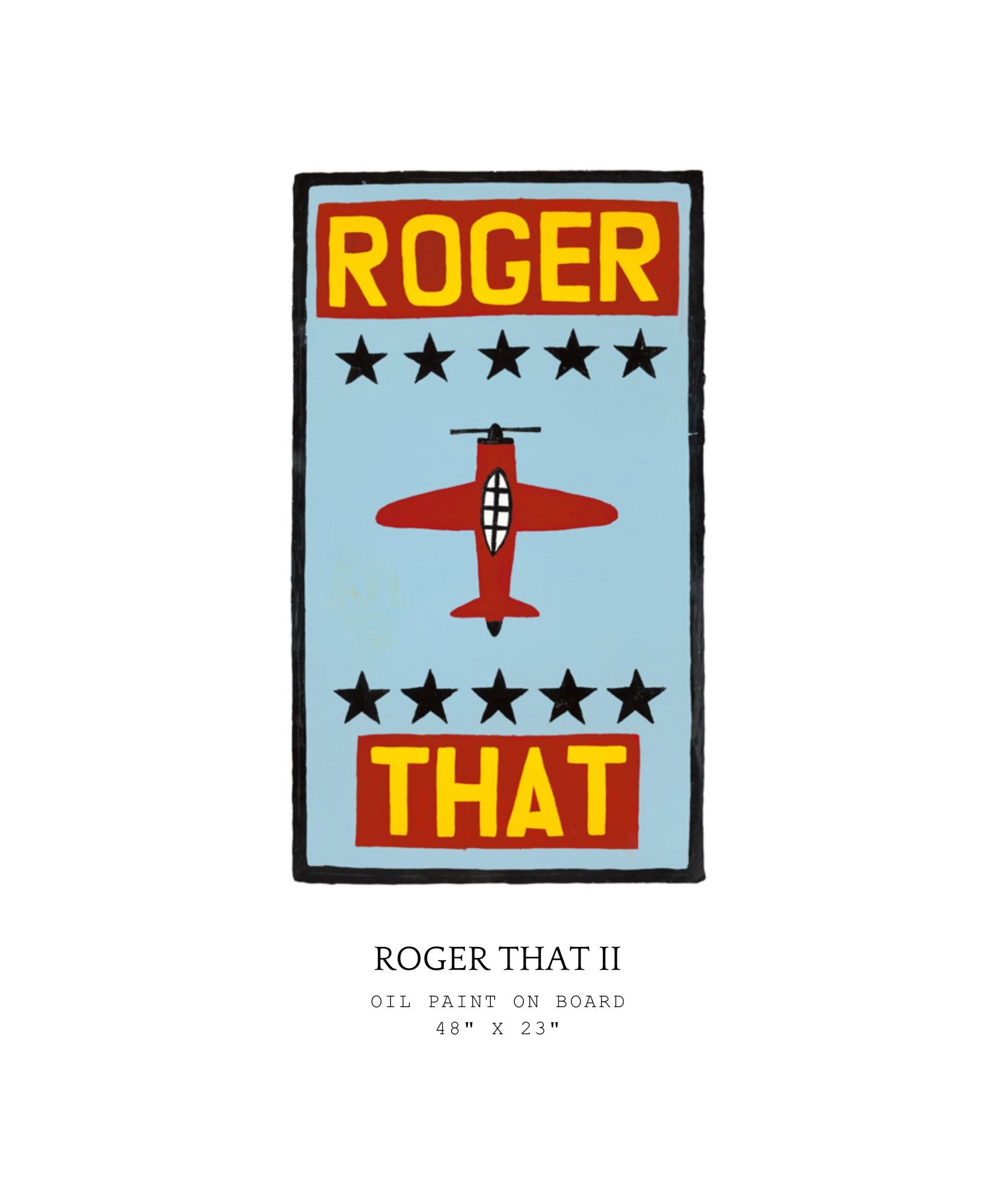 Artistic depiction of a red airplane with 'Roger That' text on a light blue background. Part of Roger That series