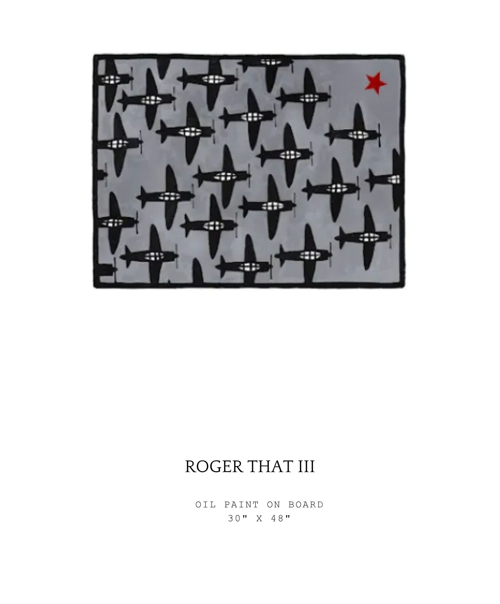 Artistic depiction of airplanes on a gray background with 'Roger That III' text below. Part of the "Roger That" series.