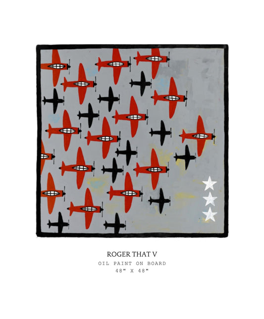 Artistic depiction of airplanes on a gray background and three stars.