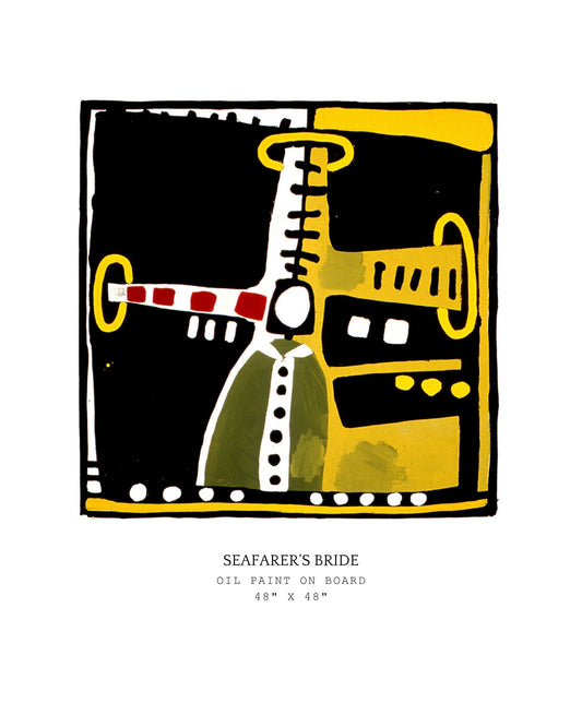 Abstract artwork titled 'Seafarer's Bride' with geometric shapes on a white background