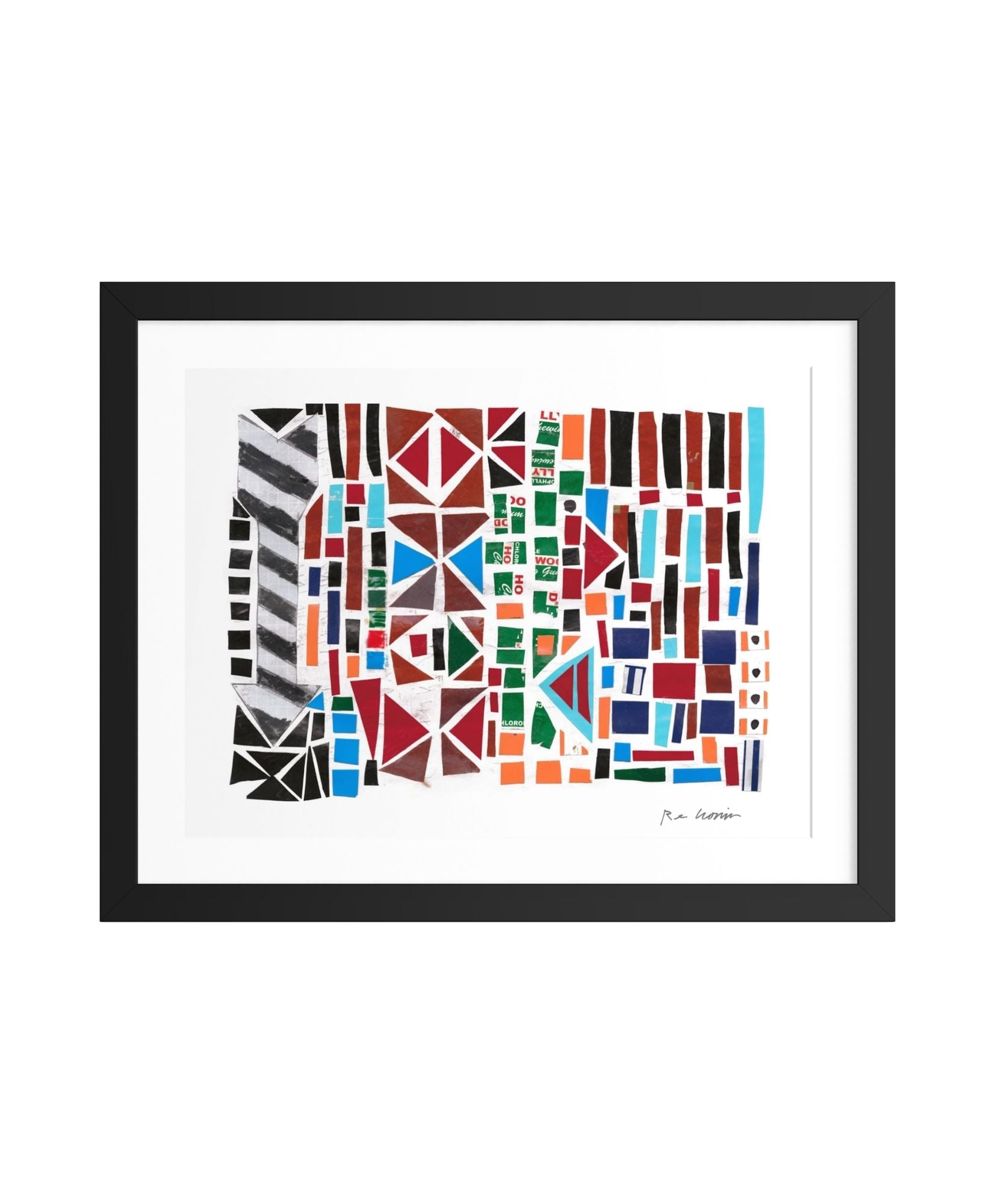 Framed abstract art print with geometric shapes on a white background. Part of a series created during Ryan's artist residency in Senegal through the Josef and Anni Albers Foundation.