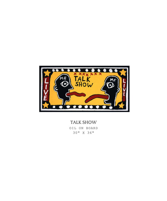 Two people with tongues out with words "Talk Show" and "Live"