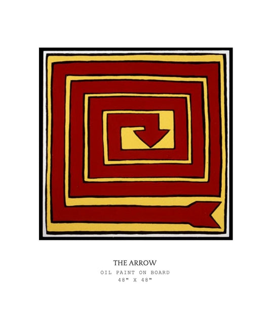 Spiral design with a red arrow in the center on a white background