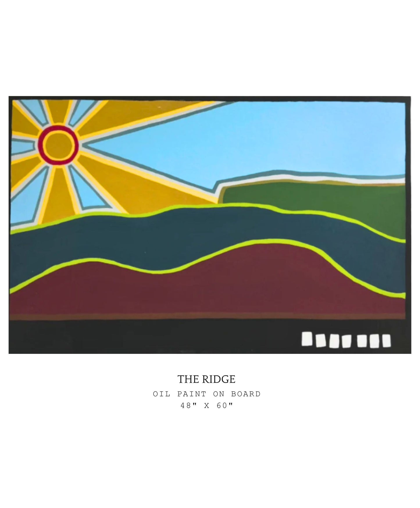 Abstract painting of the Shawankgunk Ridge aka "The Gunks" with a sun and landscape 