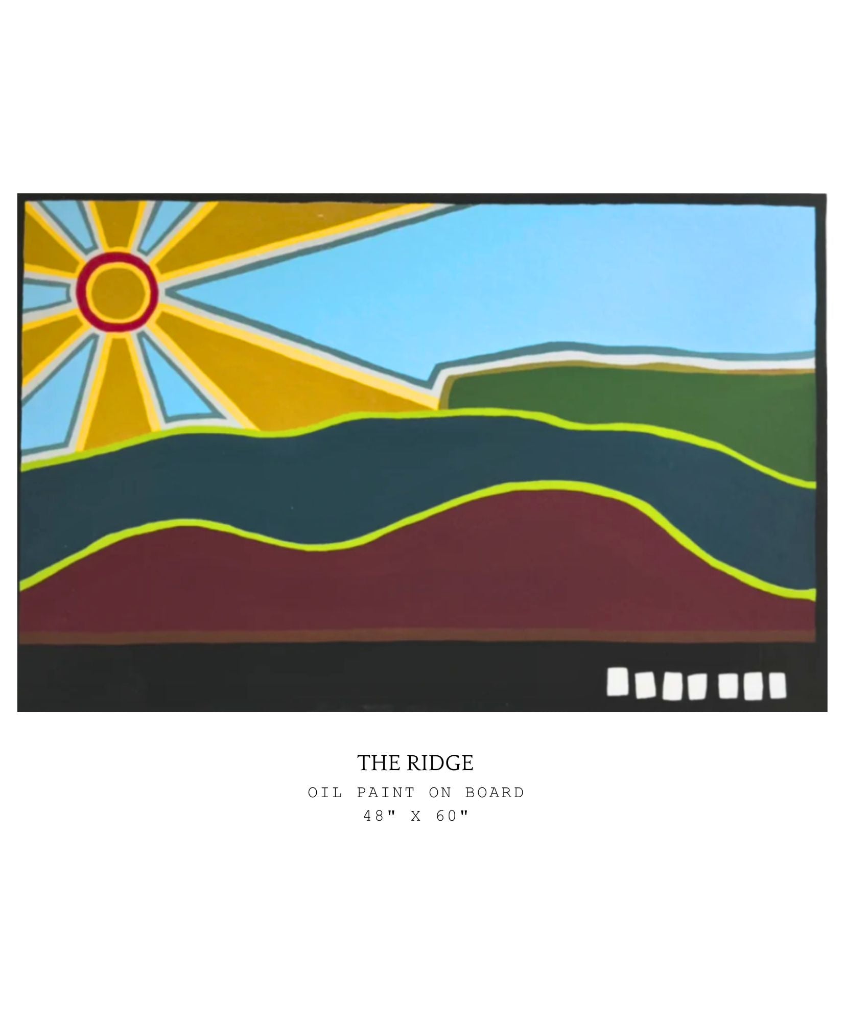 Abstract painting of the Shawankgunk Ridge aka "The Gunks" with a sun and landscape 