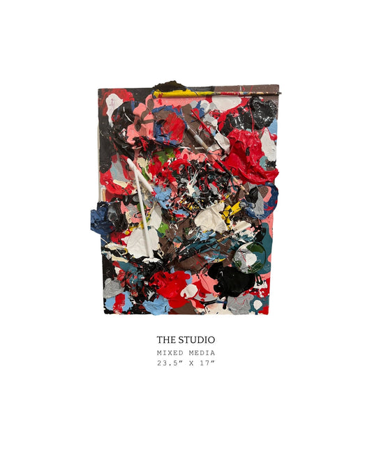 Colorful abstract art piece of an artist's studio