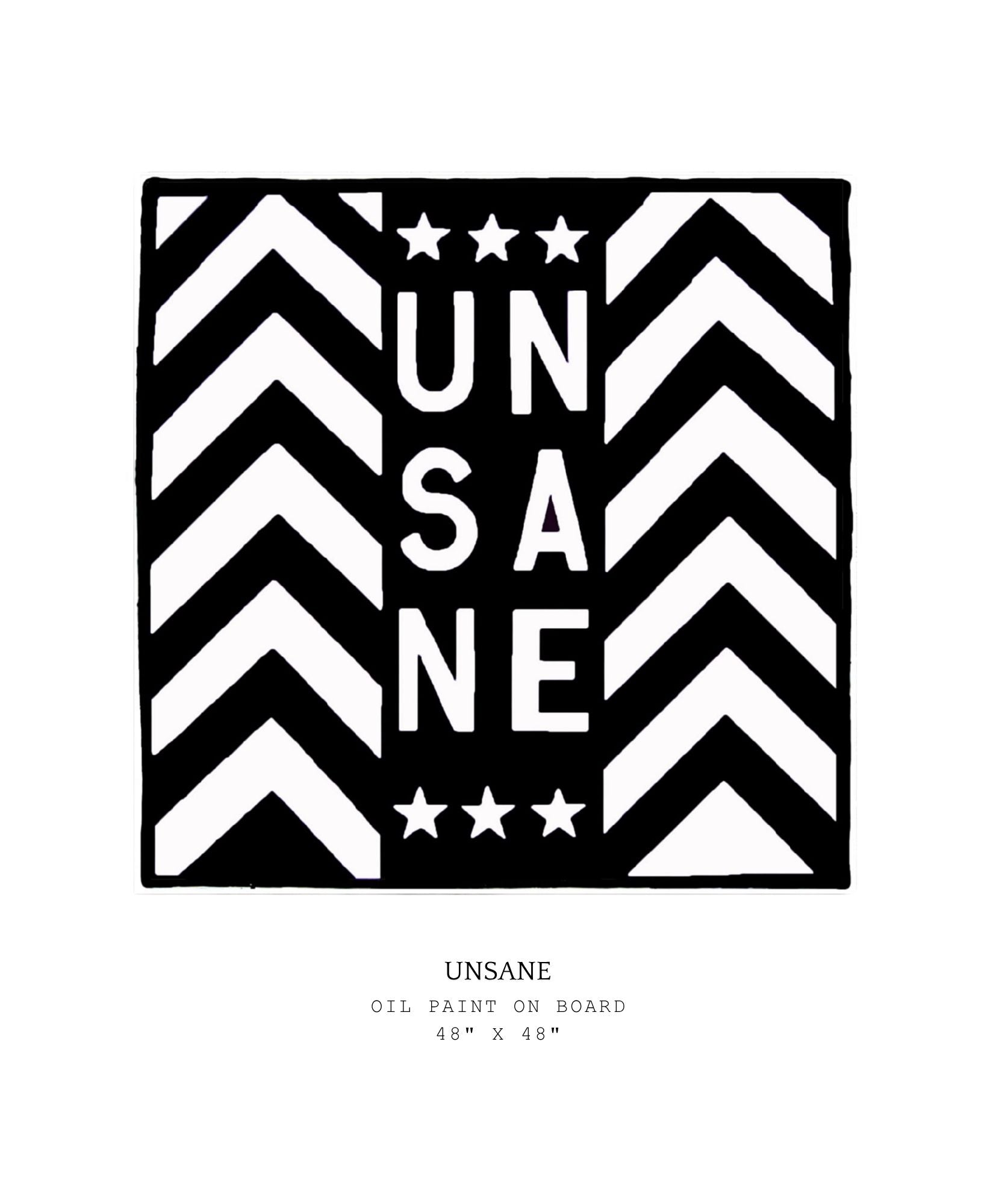 Black and white geometric shapes with the word "Insane" written down middle.