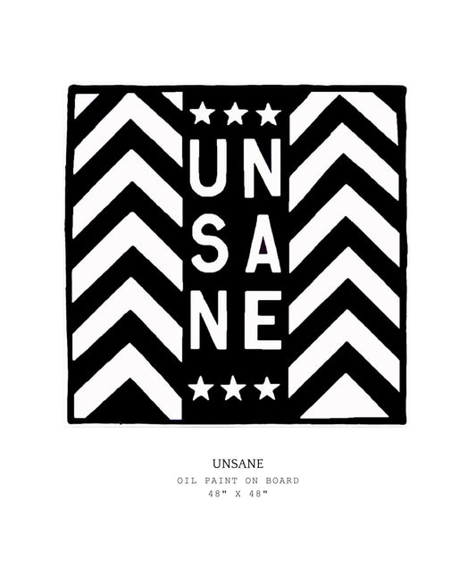 Black and white geometric shapes with the word "Insane" written down middle.