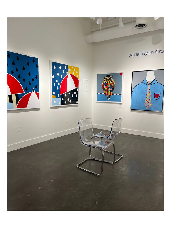Colorful umbrella and raindrop paintings by Ryan Cronin at The Cronin Gallery, Hudson Valley art gallery