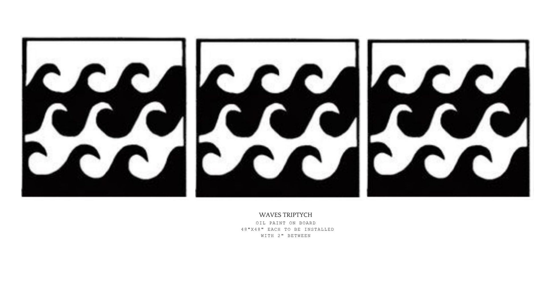 Three black and white wave patterns arranged side by side on a white background.