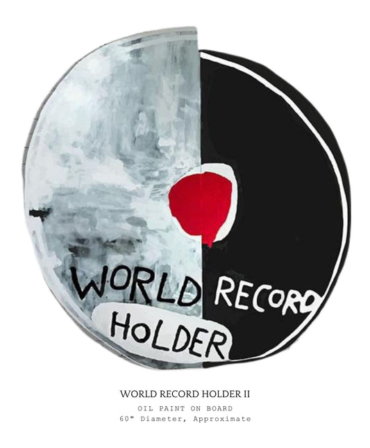 Circular artwork with a red circle and text 'World Record Holder' 60" diameter