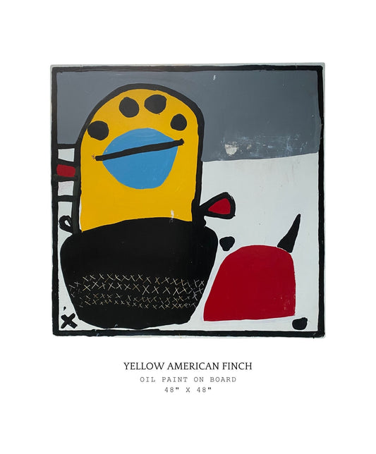 Abstract painting of a yellow American finch on a white background