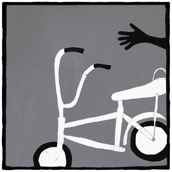 Bike painting, grey, white, and black original oil artwork. Large-scale perfect for home and office decoration. Original work by artist Ryan Cronin. 