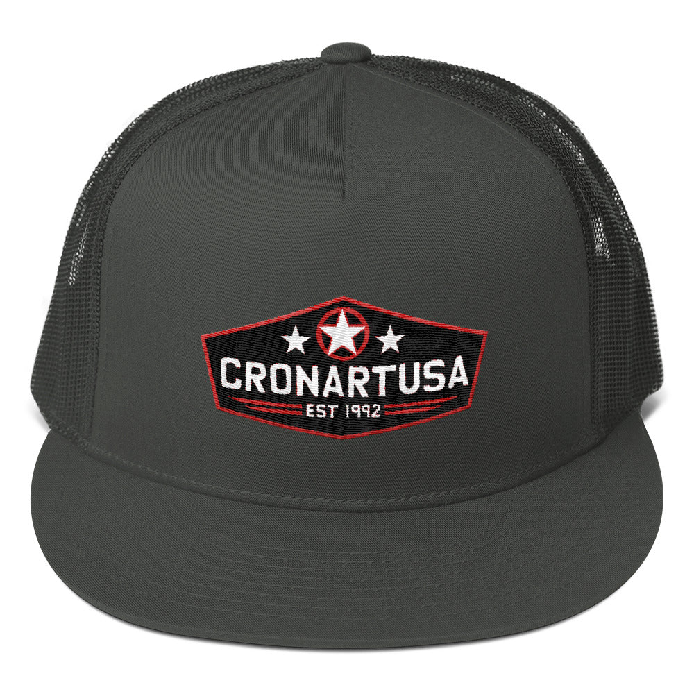 Original trucker had, designed and produced in USA by artist Ryan Cronin. Black and grey trucker hat. 