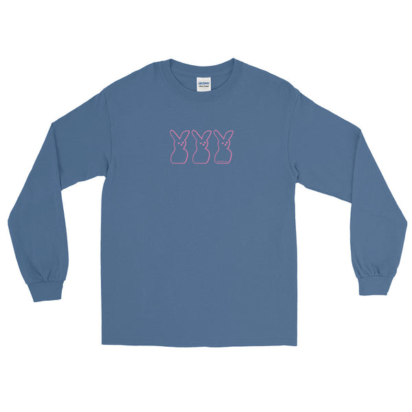 Long sleeve light blue pre-shrunk cotton jersey-knit t-shirt with original art print