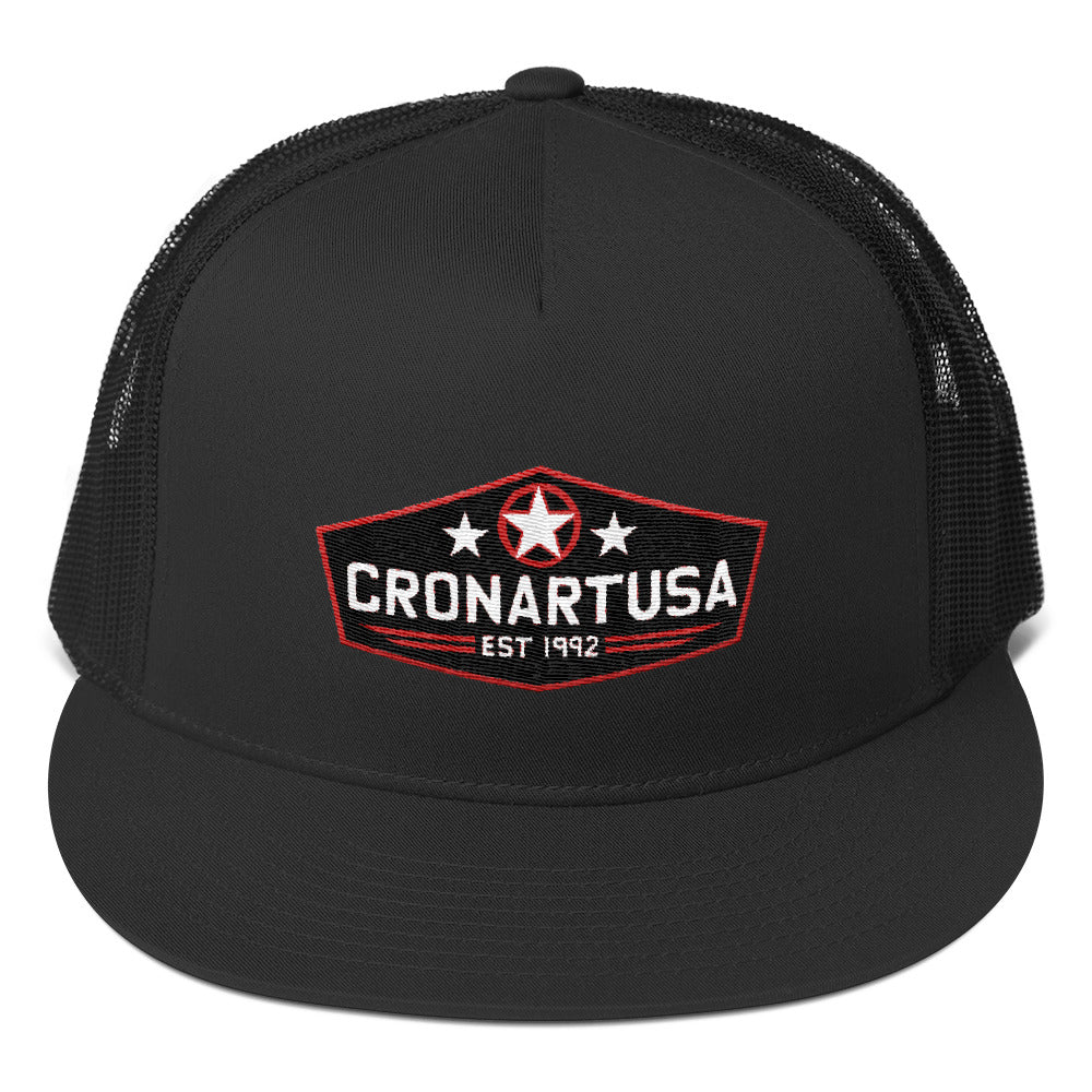 Original trucker had, designed and produced in USA by artist Ryan Cronin. All black trucker hat. 
