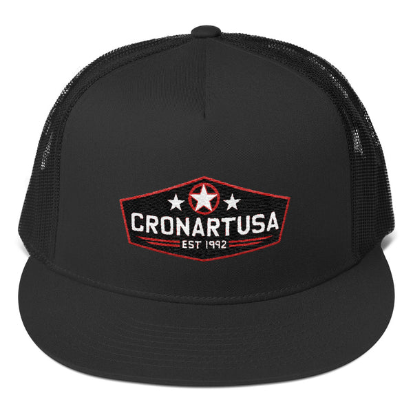 Original trucker had, designed and produced in USA by artist Ryan Cronin. All black trucker hat. 