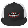 Original trucker had, designed and produced in USA by artist Ryan Cronin. White with black front. 
