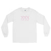 100% jersey knit pre-shrunk cotton t-shirt, long-sleeve in white with original artist print on front