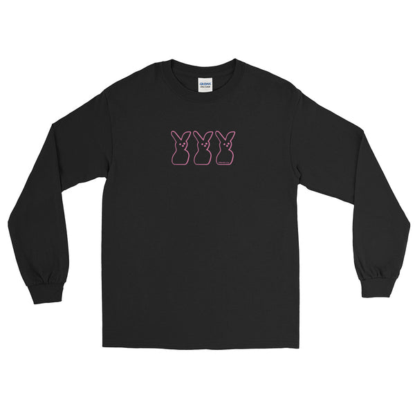 100% cotton pre-shrunk jersey-knit long-sleeve t-shirt in black with original artist print on front