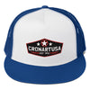 Original trucker had, designed and produced in USA by artist Ryan Cronin. Dark blue and white trucker hat. 