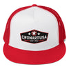 Original trucker had, designed and produced in USA by artist Ryan Cronin. Red and white trucker hat. 